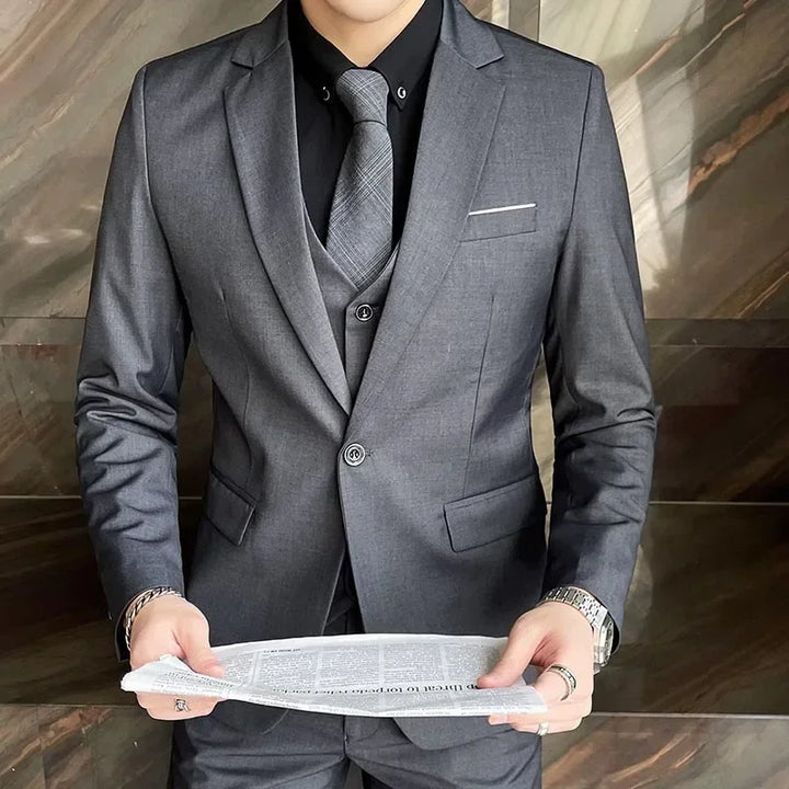 Mens Three-Piece Formal Suit Slim Fit Business Style