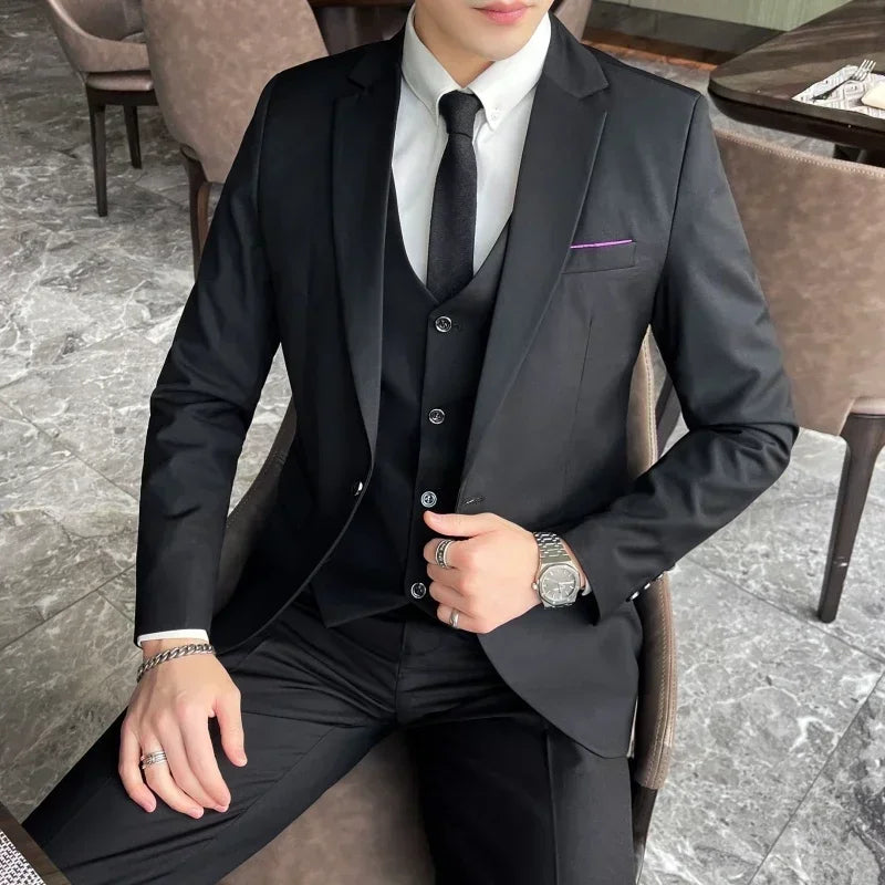 Mens Three-Piece Formal Suit Slim Fit Business Style