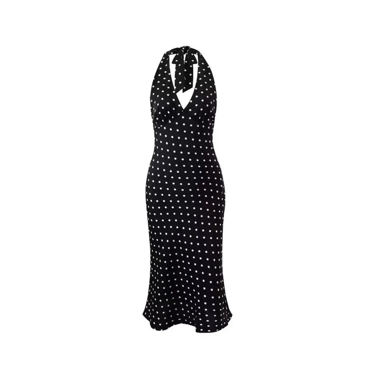 Womens Midi Dress Halter Neck Polka Dot - BritishMode