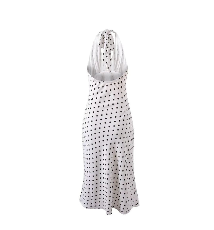 Womens Midi Dress Halter Neck Polka Dot