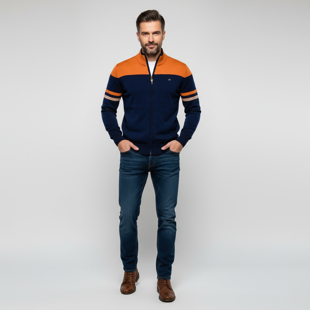 Mens Zip-Up Sweater Modern Fit