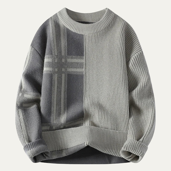 Mens Oversized Sweater Rib Knit Plaid Split Design