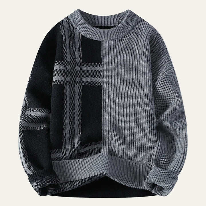 Mens Oversized Sweater Rib Knit Plaid Split Design