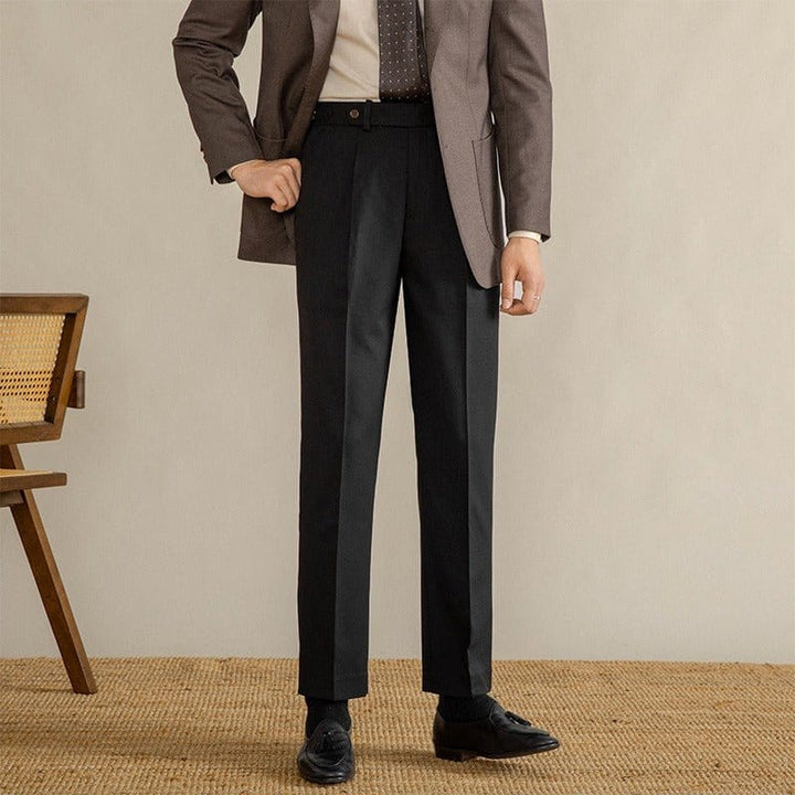 Mens Herringbone Blend Trousers Pleated Front Adjustable Tabs