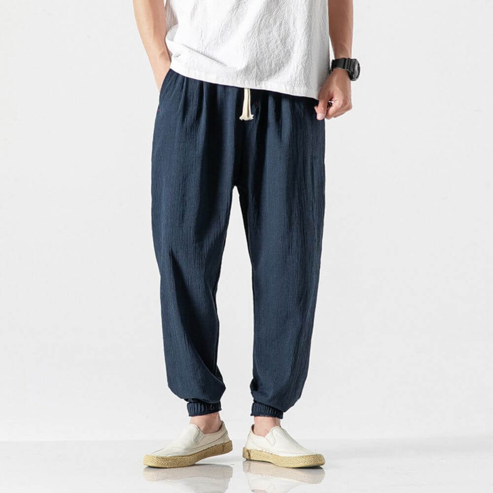 Mens Lightweight Polyester Blend Trousers Flexible Fit