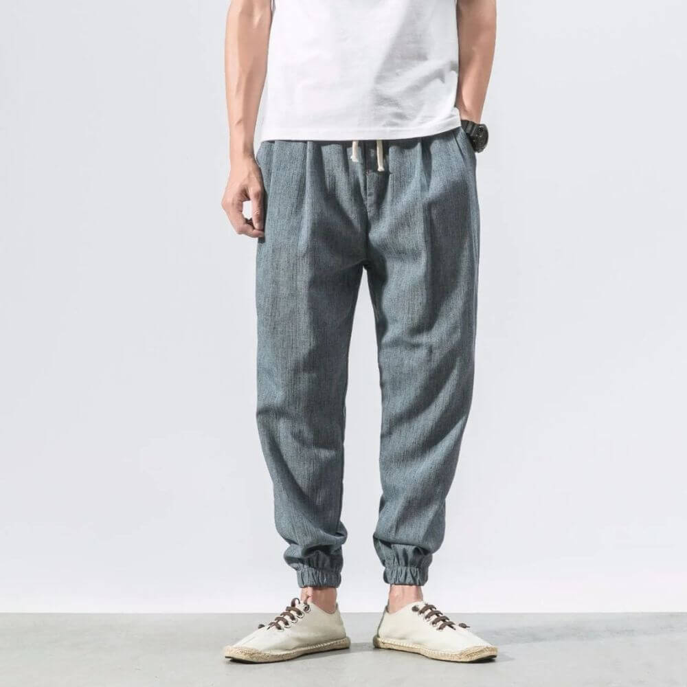 Mens Lightweight Polyester Blend Trousers Flexible Fit