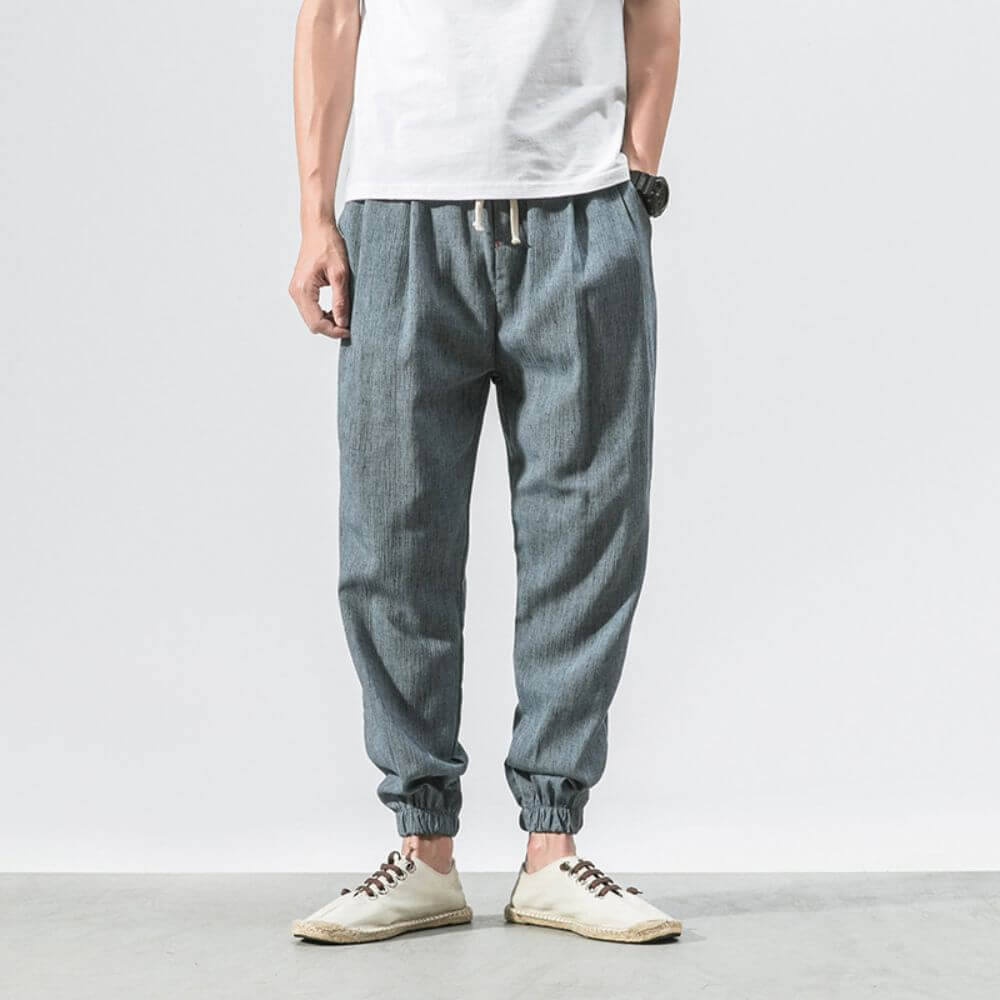 Mens Lightweight Polyester Blend Trousers Flexible Fit - BritishMode