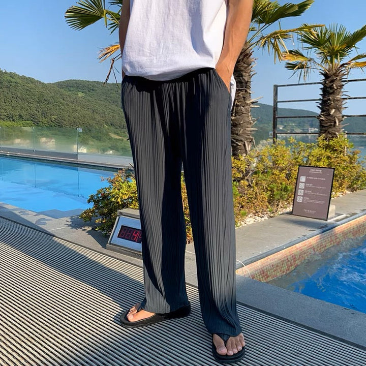 Mens Pleated Front Trousers Relaxed Fit Comfortable