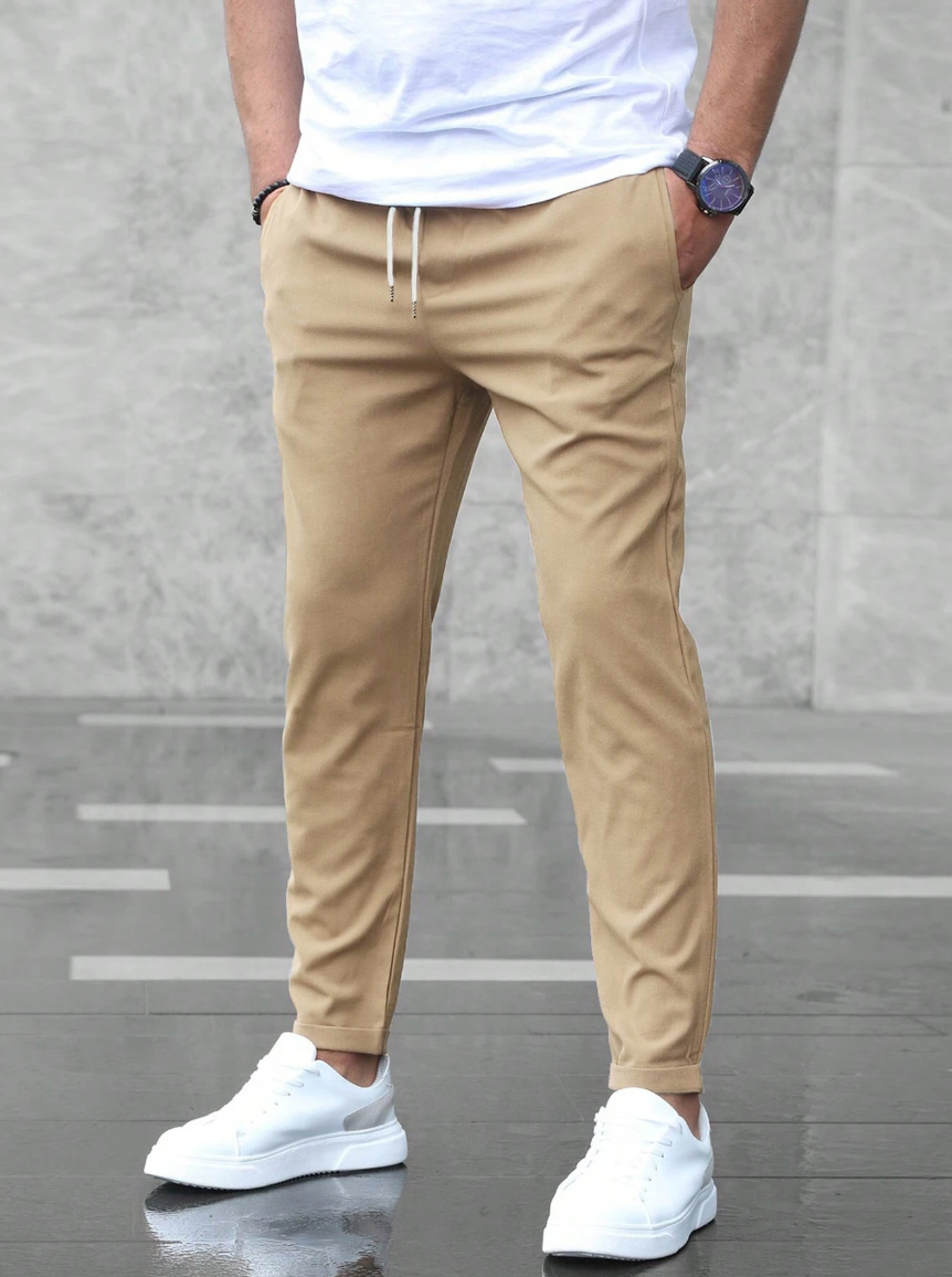 Mens Trousers Polyester Blend Narrow Fit Flexible Movement