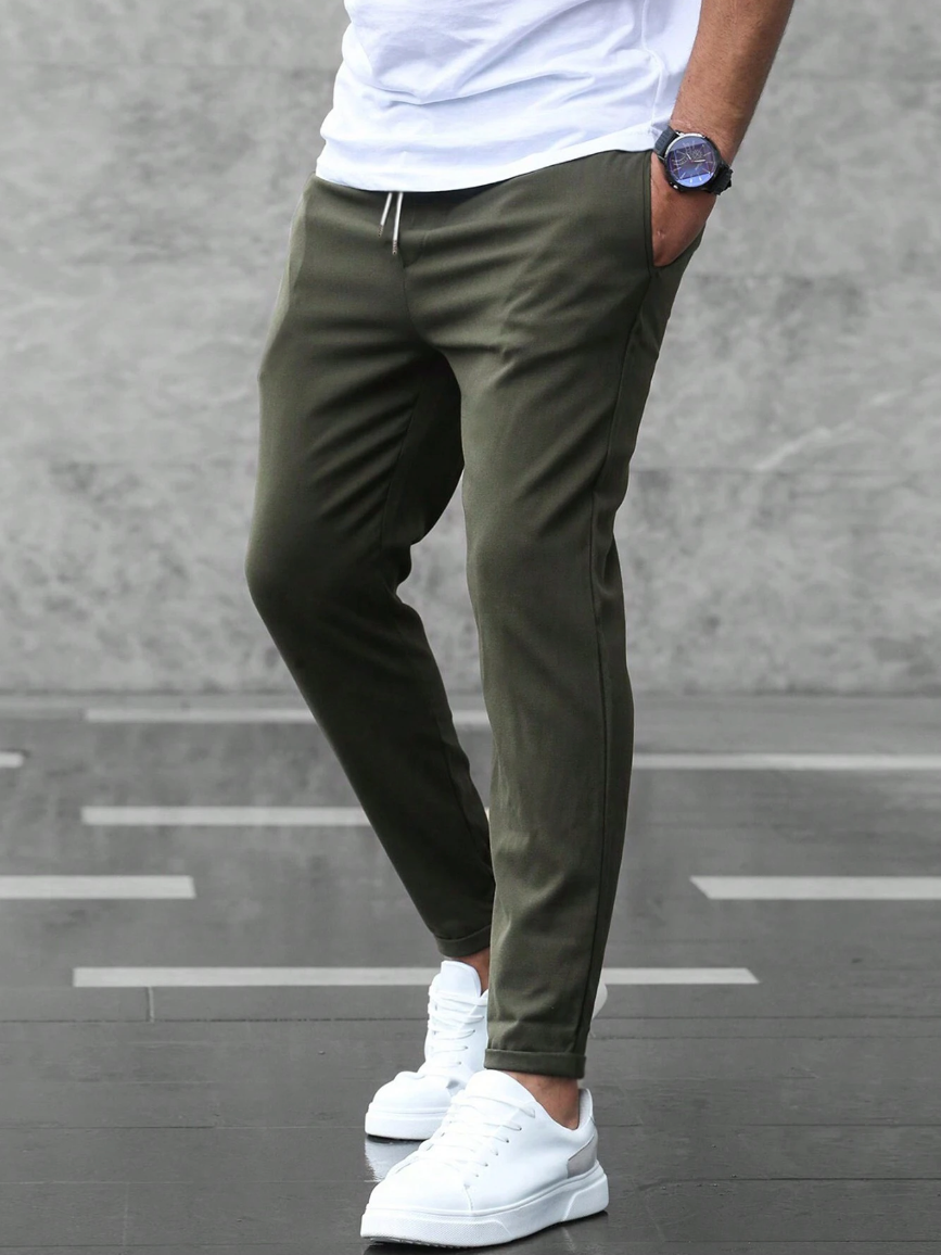 Mens Trousers Polyester Blend Narrow Fit Flexible Movement
