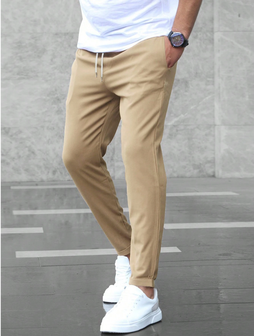 Mens Trousers Polyester Blend Narrow Fit Flexible Movement