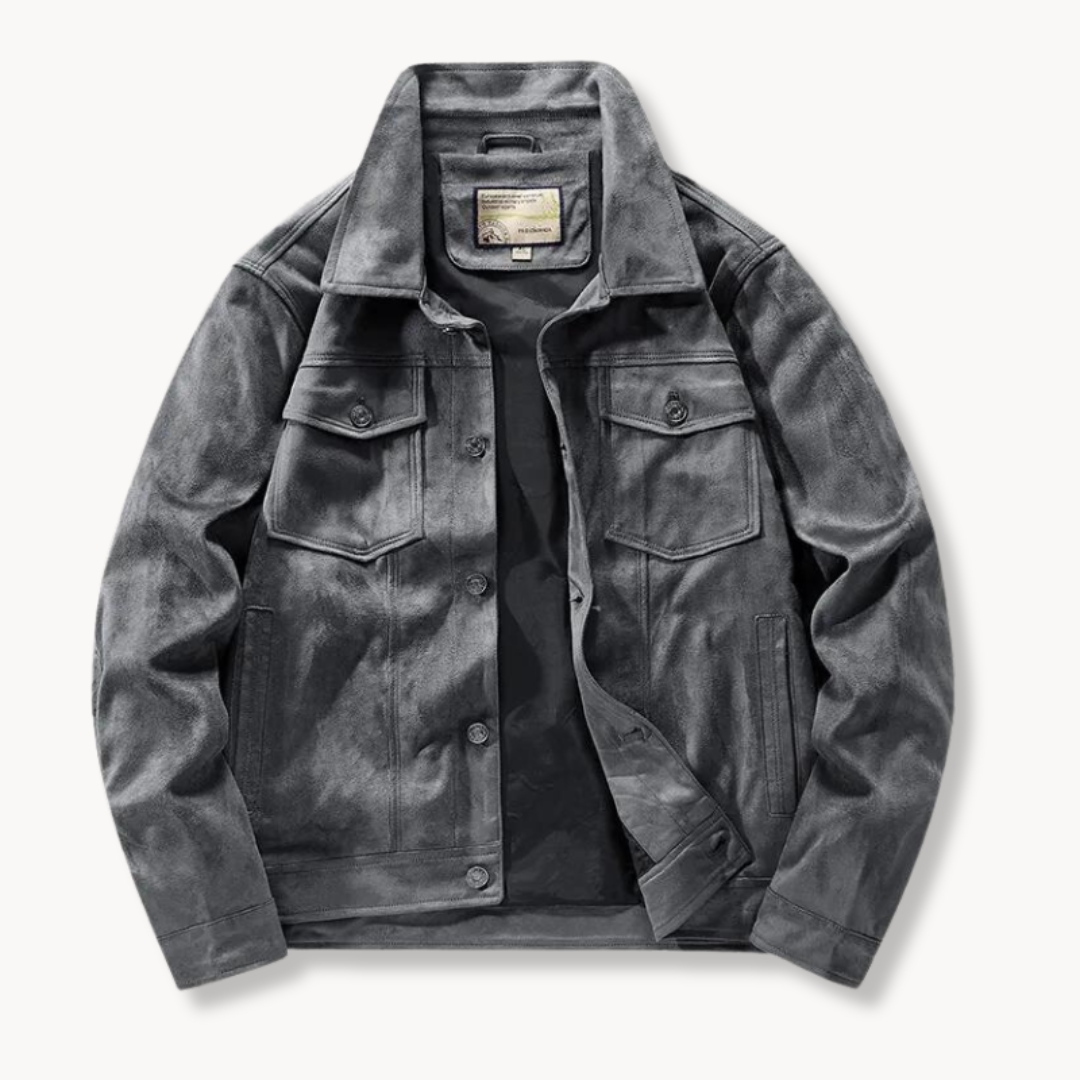 Mens Trucker Jacket Stretch Fabric Stand Collar Zipper