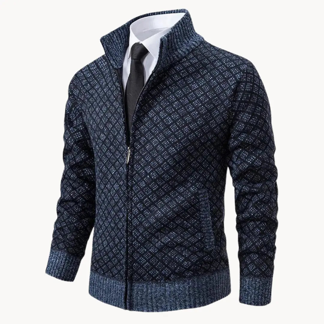 Mens Zip-Up Sweater Jacket Patterned Casual Fit