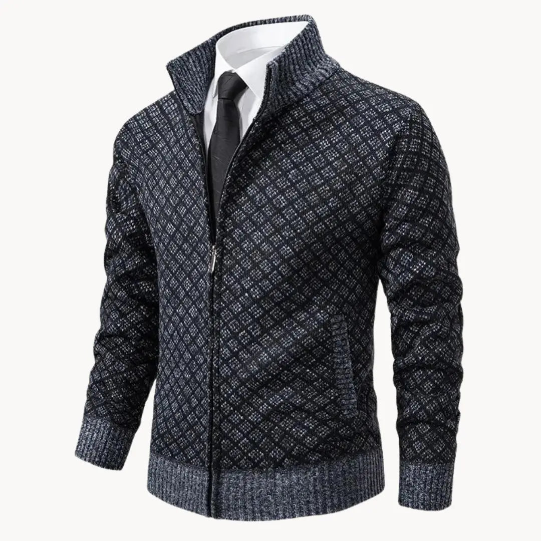 Mens Zip-Up Sweater Jacket Patterned Casual Fit