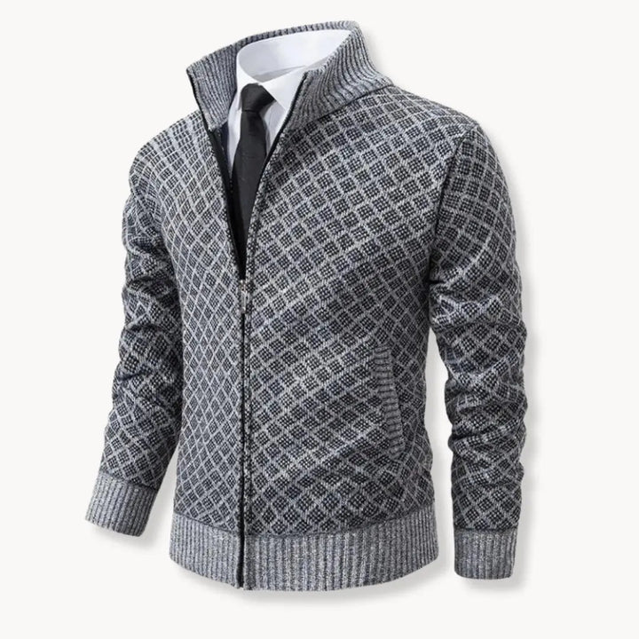 Mens Zip-Up Sweater Jacket Patterned Casual Fit