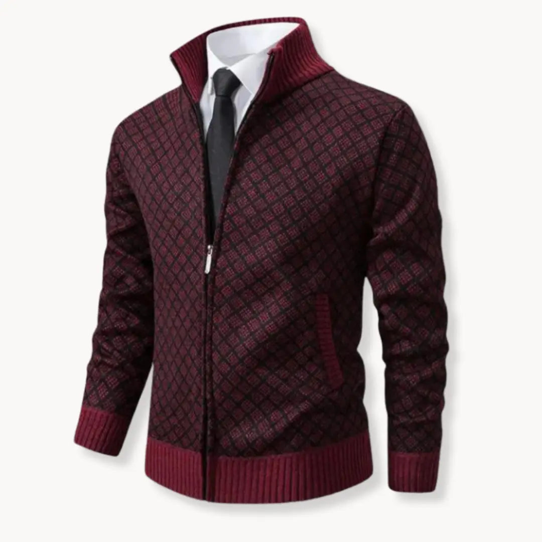 Mens Zip-Up Sweater Jacket Patterned Casual Fit