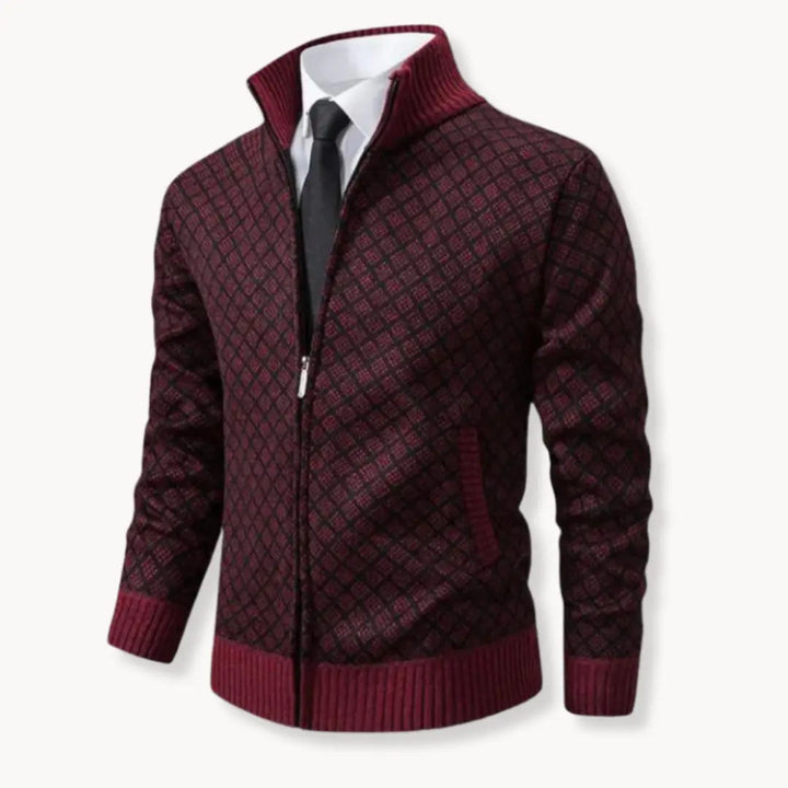 Mens Zip-Up Sweater Jacket Patterned Casual Fit