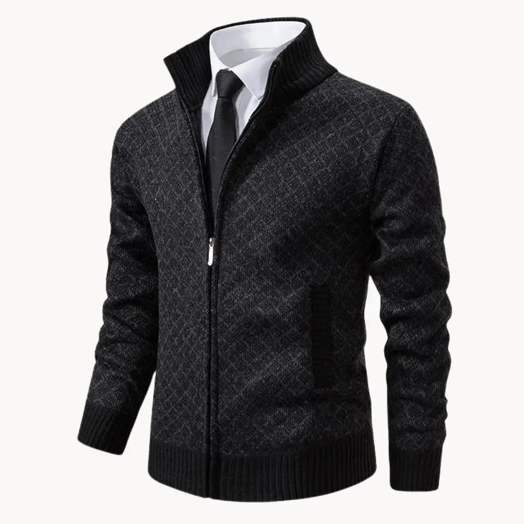 Mens Zip-Up Sweater Jacket Patterned Casual Fit - BritishMode