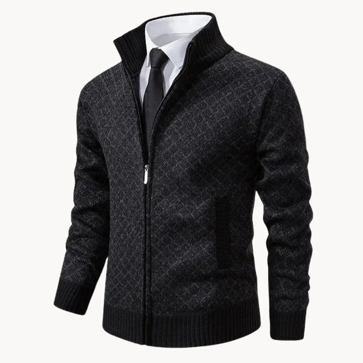 Mens Zip-Up Sweater Jacket Patterned Casual Fit - BritishMode
