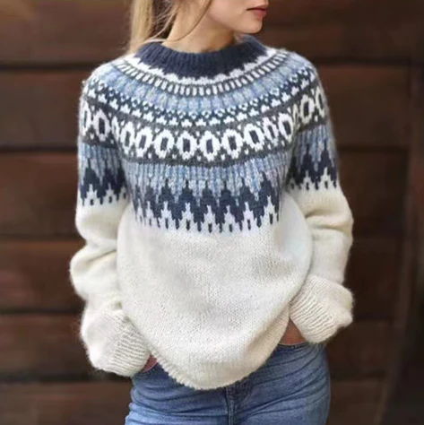 Womens Knitted Sweater Nordic Pattern Regular Fit - BritishMode