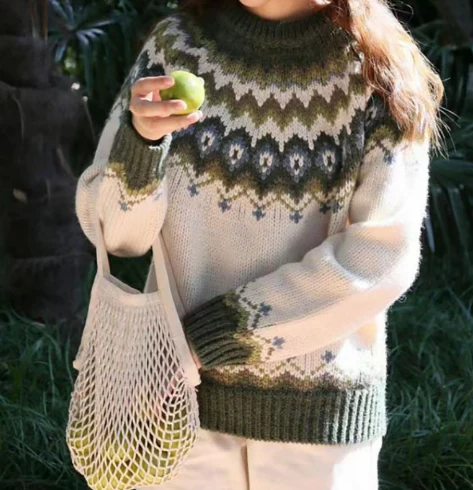 Womens Knitted Sweater Nordic Pattern Regular Fit