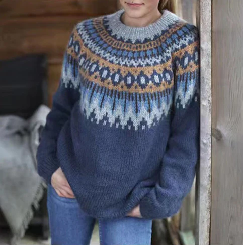 Womens Knitted Sweater Nordic Pattern Regular Fit