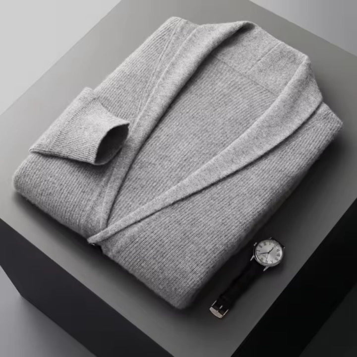 Mens Knit Button-Up Cardigan Soft Collar with Front Pockets