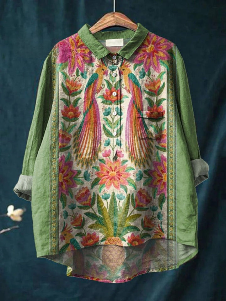 Womens Linen Shirt Oversized Fit Button Front