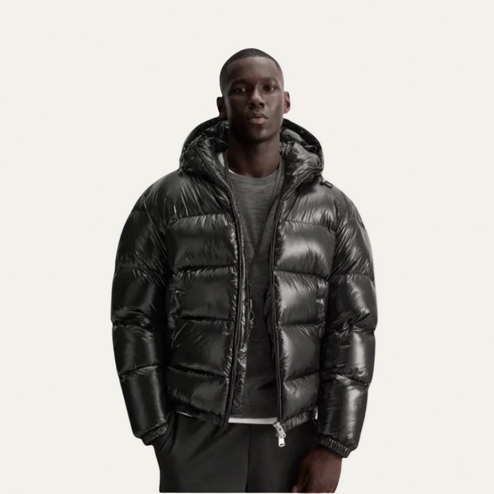 Mens Hooded Puffer Jacket High Warmth Glossy Finish - BritishMode