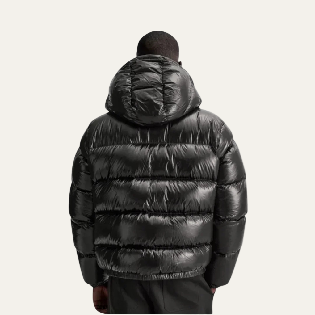 Mens Hooded Puffer Jacket High Warmth Glossy Finish