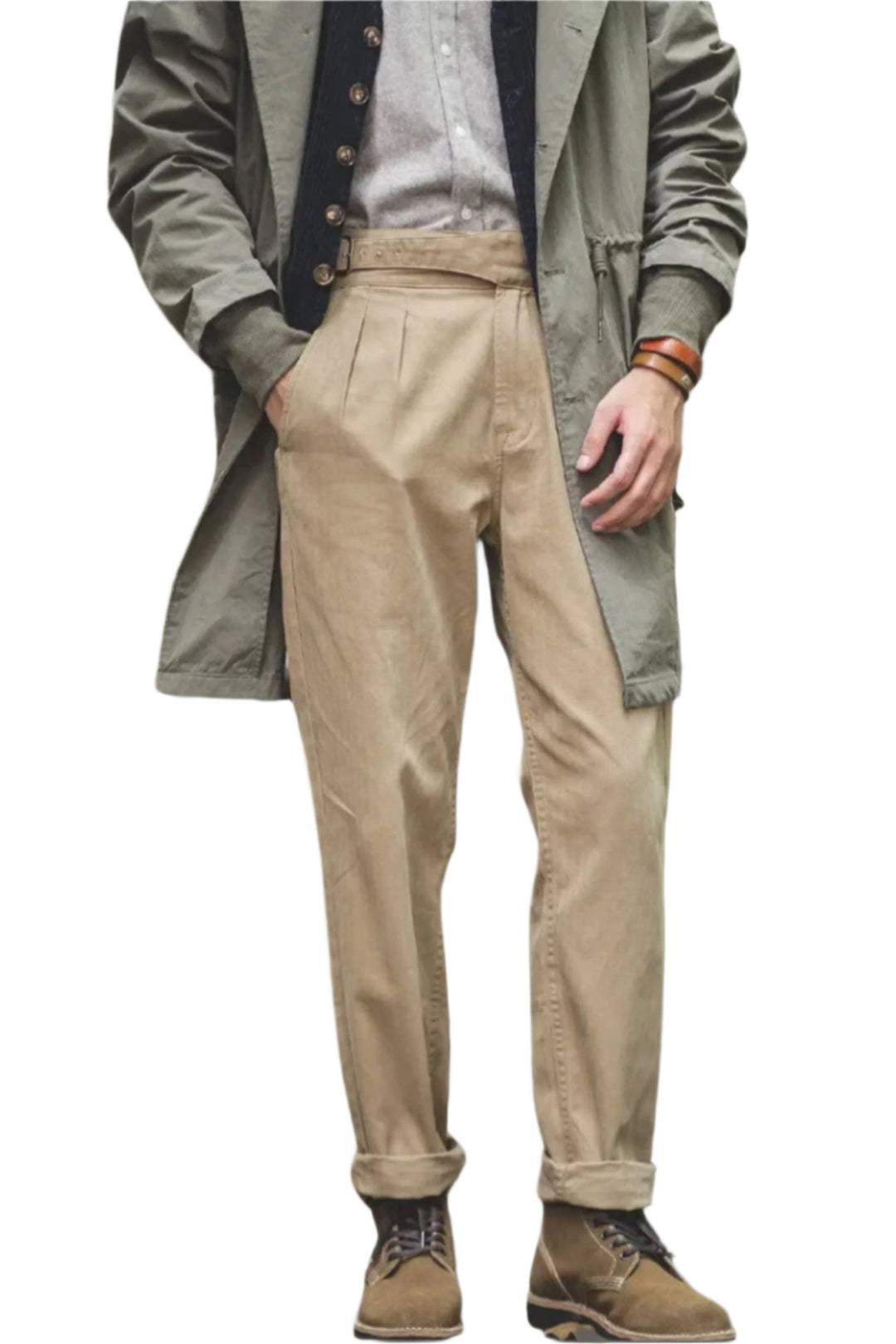 Mens Cotton Pants Vintage Style Relaxed Fit