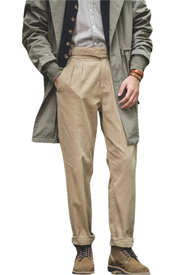 Mens Cotton Pants Vintage Style Relaxed Fit