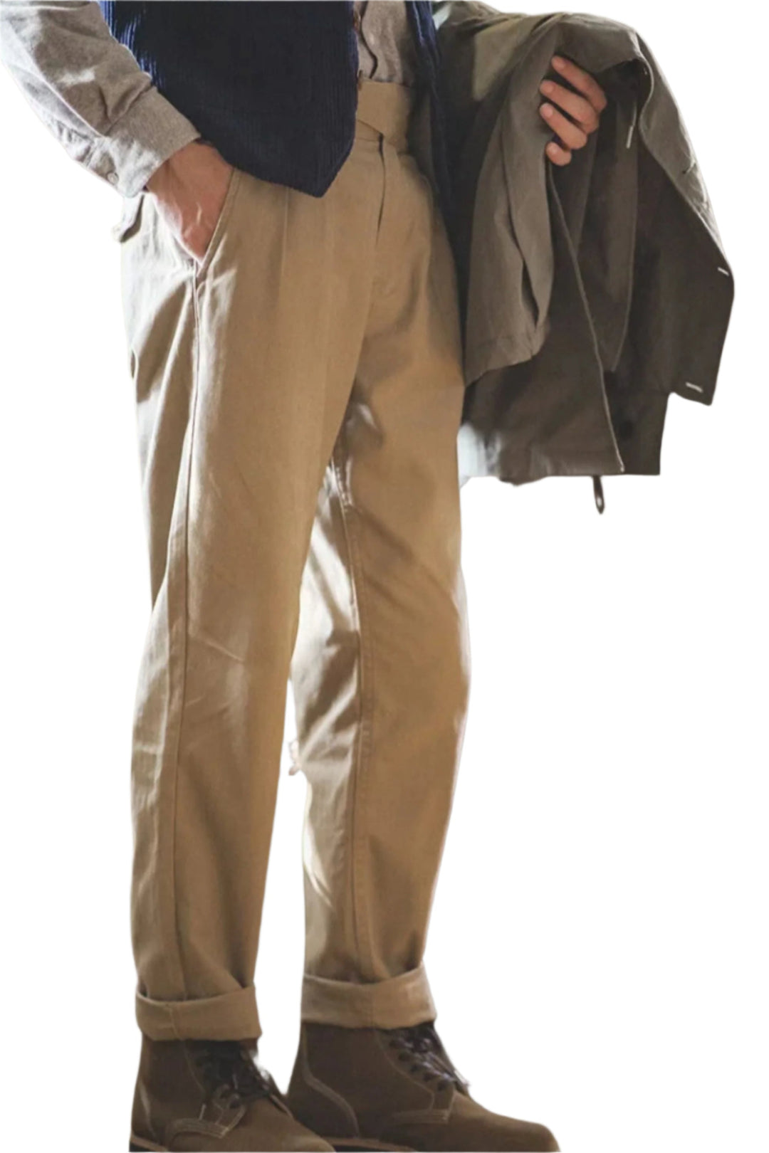 Mens Cotton Pants Vintage Style Relaxed Fit