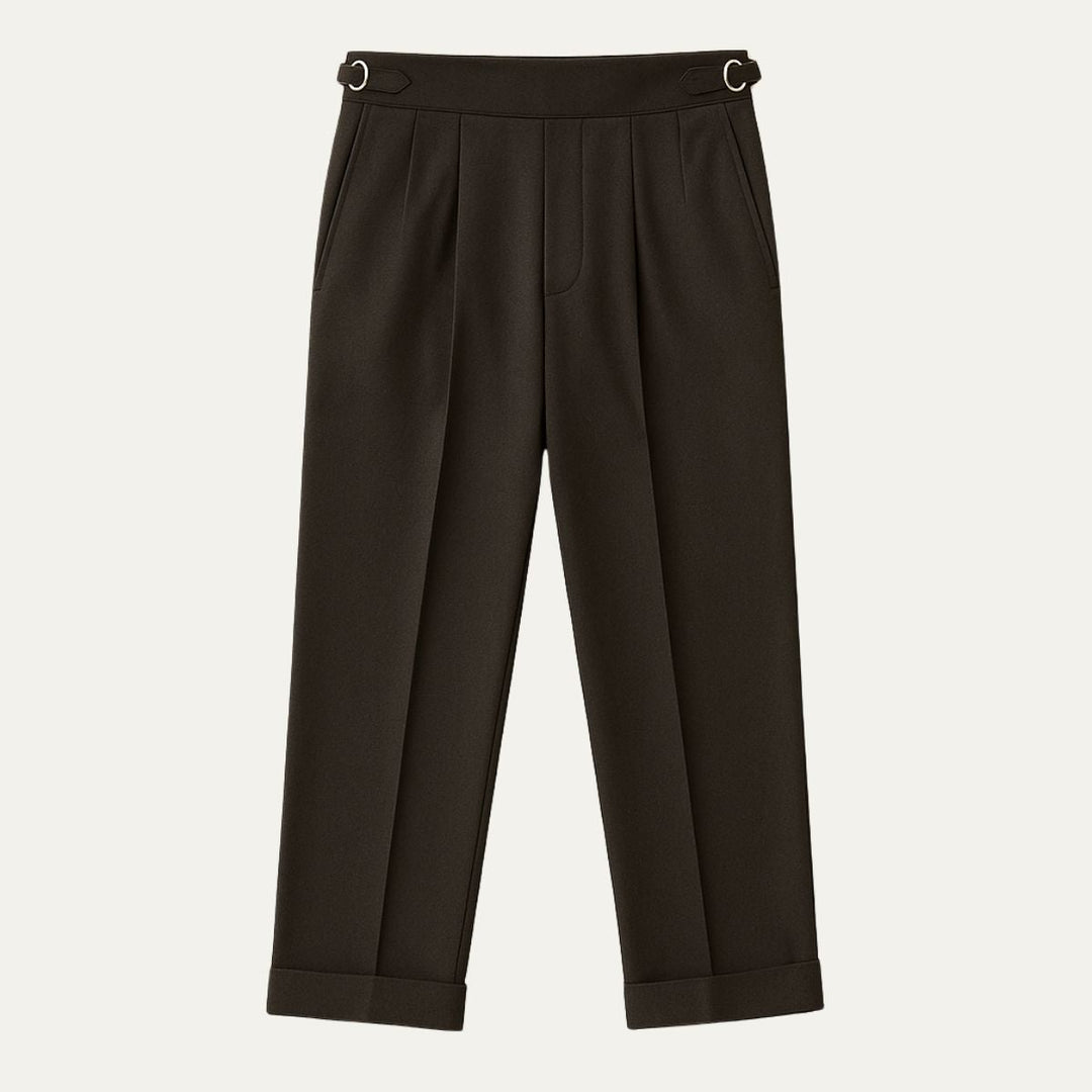 Mens Pleated Trousers Wool Blend High Waist Fit - BritishMode