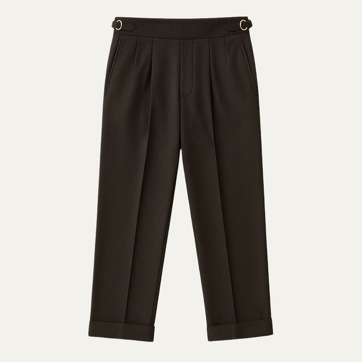 Mens Pleated Trousers Wool Blend High Waist Fit - BritishMode