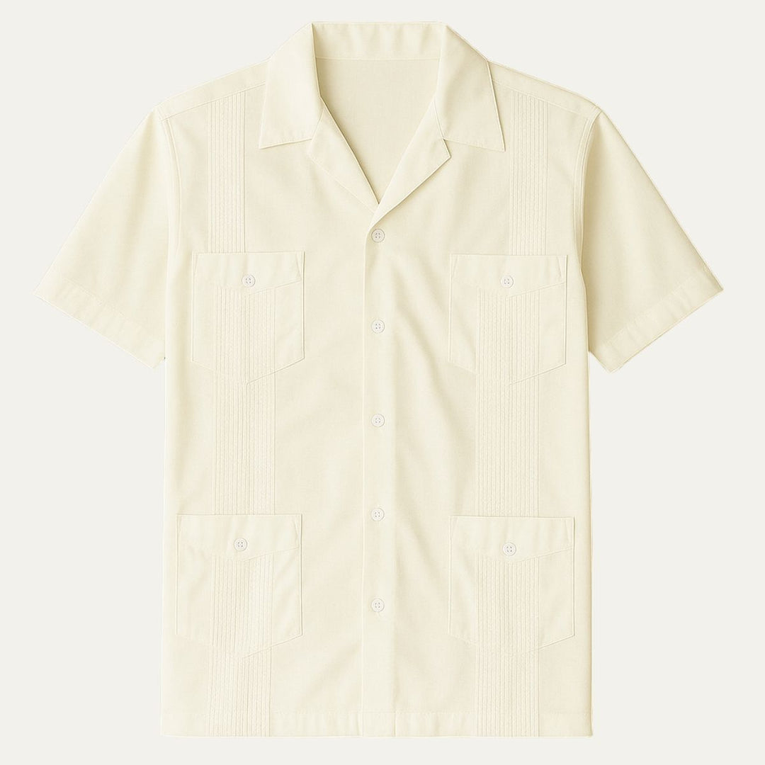 Mens Linen Cuban Collar Shirt Relaxed Fit - BritishMode