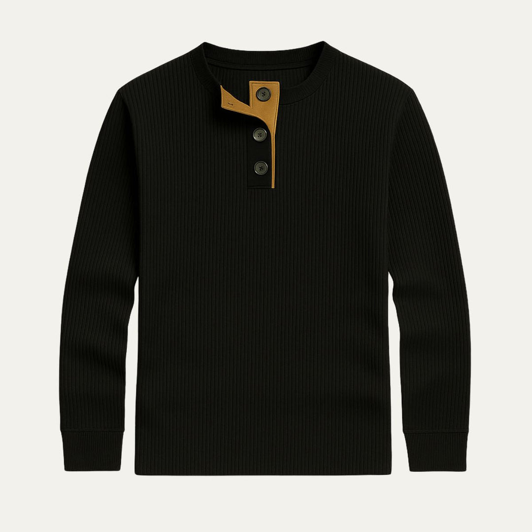 Mens Thermal Henley Shirt Ribbed Fit