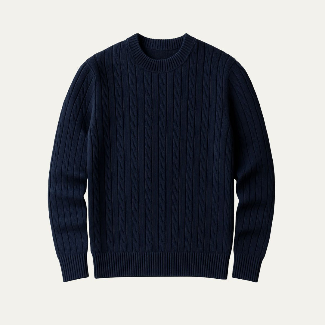 Mens Wool Cable Knit Sweater Crewneck Classic Fit - BritishMode