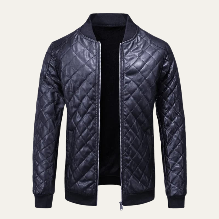 Mens Quilted Leather Bomber Jacket Insulated Warm Fit