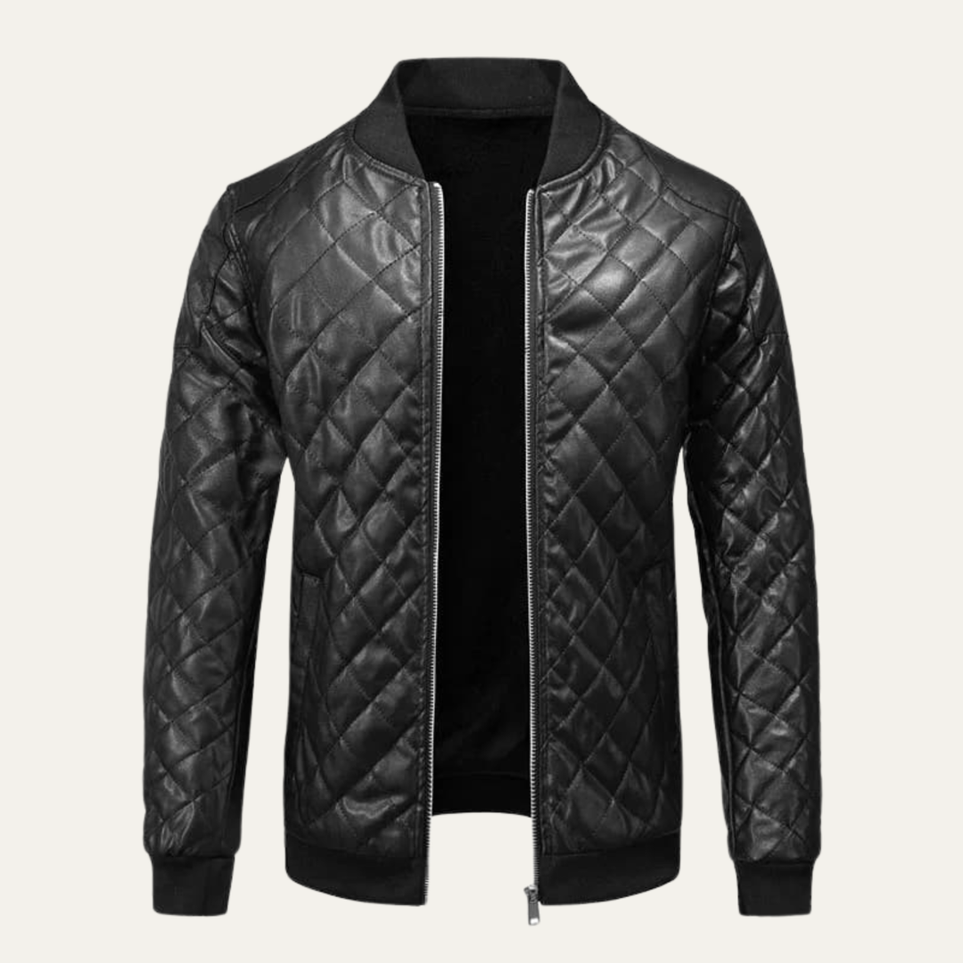 Mens Quilted Leather Bomber Jacket Insulated Warm Fit