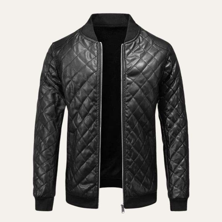 Mens Quilted Leather Bomber Jacket Insulated Warm Fit