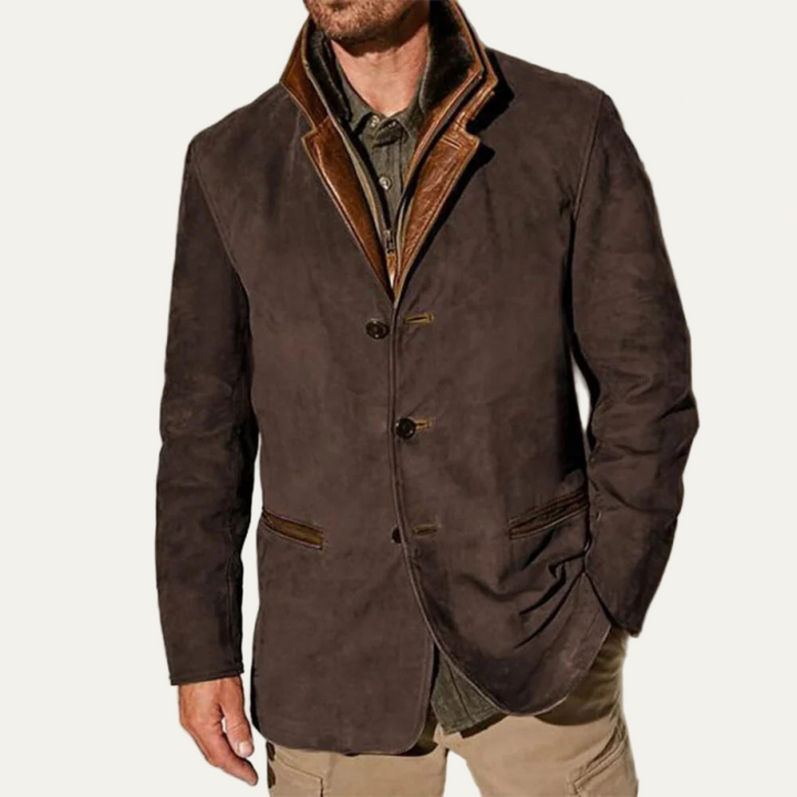 Mens Suede Blazer Tailored Fit Contrast Collar