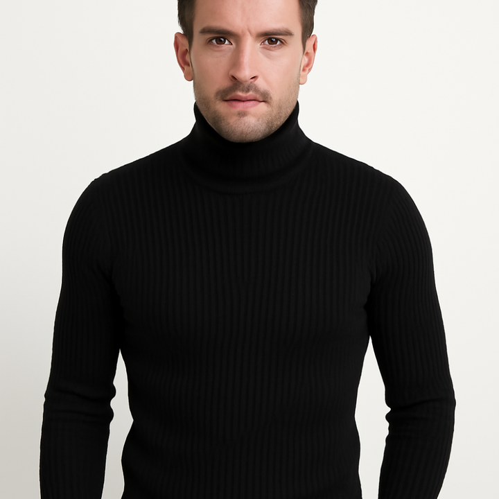Mens Turtleneck Sweater Ribbed Cable Knit Slim Fit - BritishMode