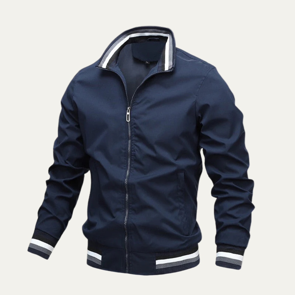 Mens Bomber Jacket Ribbed Trim Sporty Style