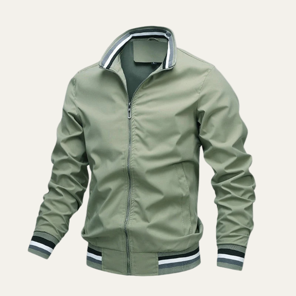 Mens Bomber Jacket Ribbed Trim Sporty Style