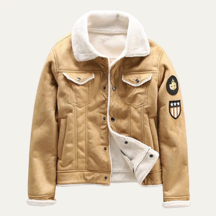 Mens Suede Trucker Jacket with Shearling Lining