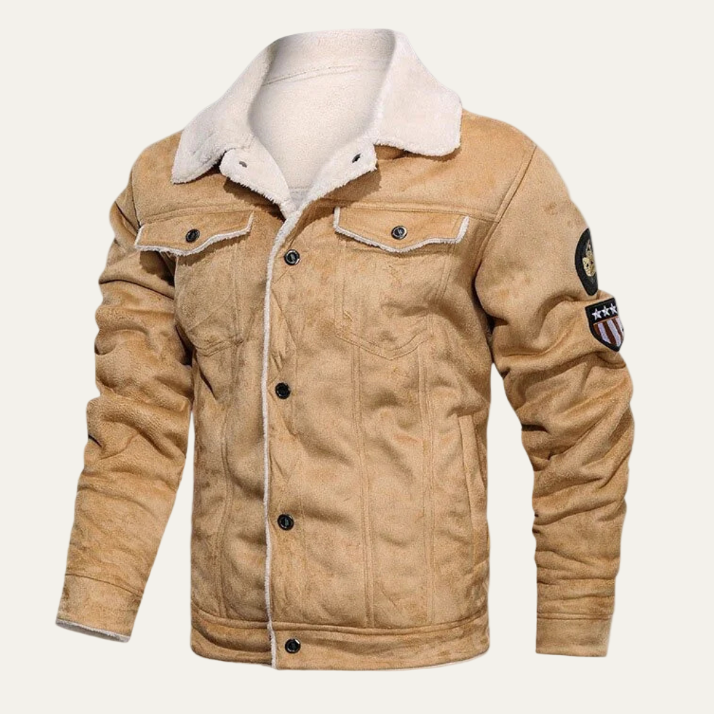 Mens Suede Trucker Jacket with Shearling Lining