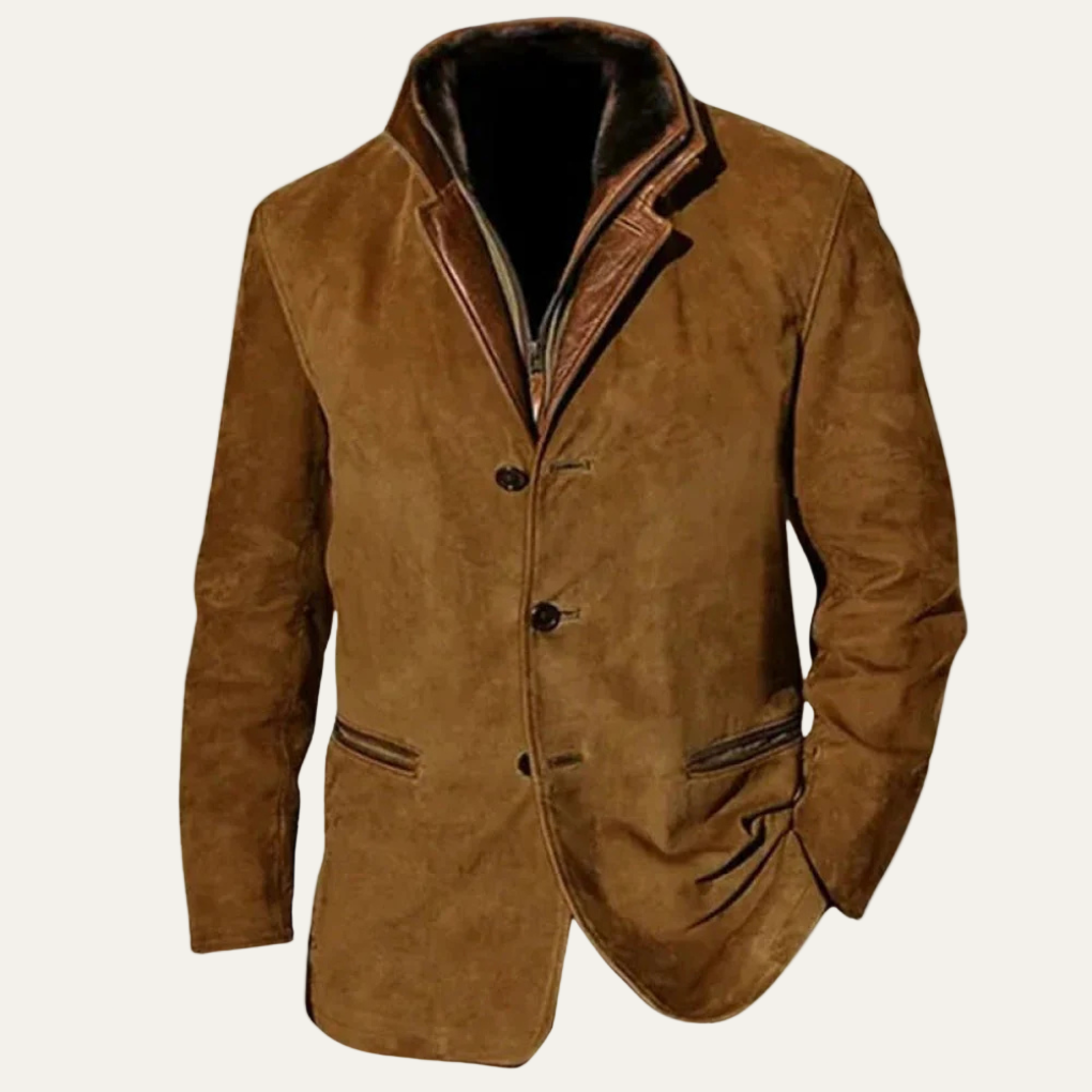 Mens Suede Blazer Tailored Fit Contrast Collar