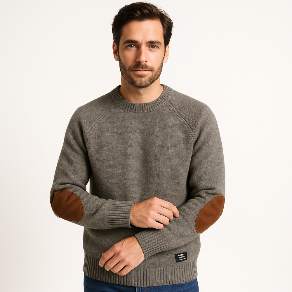 Men’s Crew Neck Sweater with Elbow Patches - BritishMode