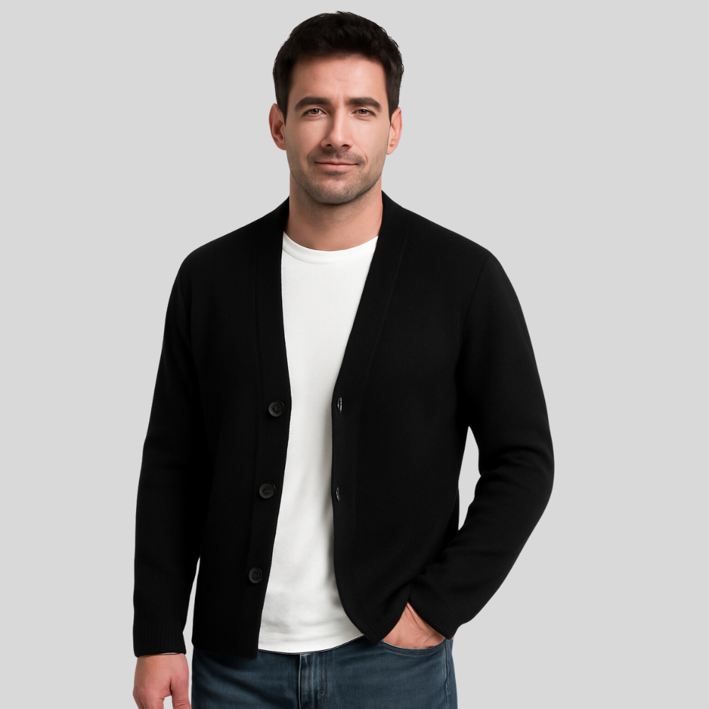 Mens Button Cardigan Relaxed Fit V-Neck - BritishMode
